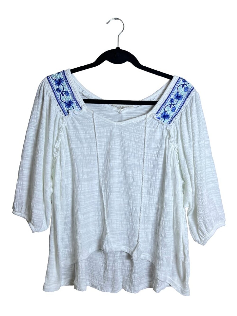 Greige Embroidered Boho Blouse White‎ Peasant Top